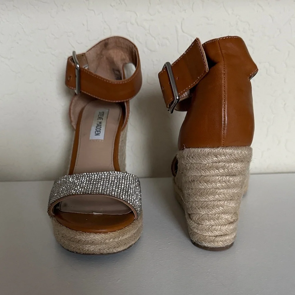 Steve Madden Tan and Silver Wedge Sandals